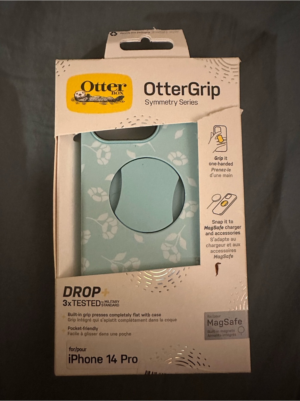 iPhone 14 Pro OtterBox OtterGrip Symmetry Case - Mint Floral